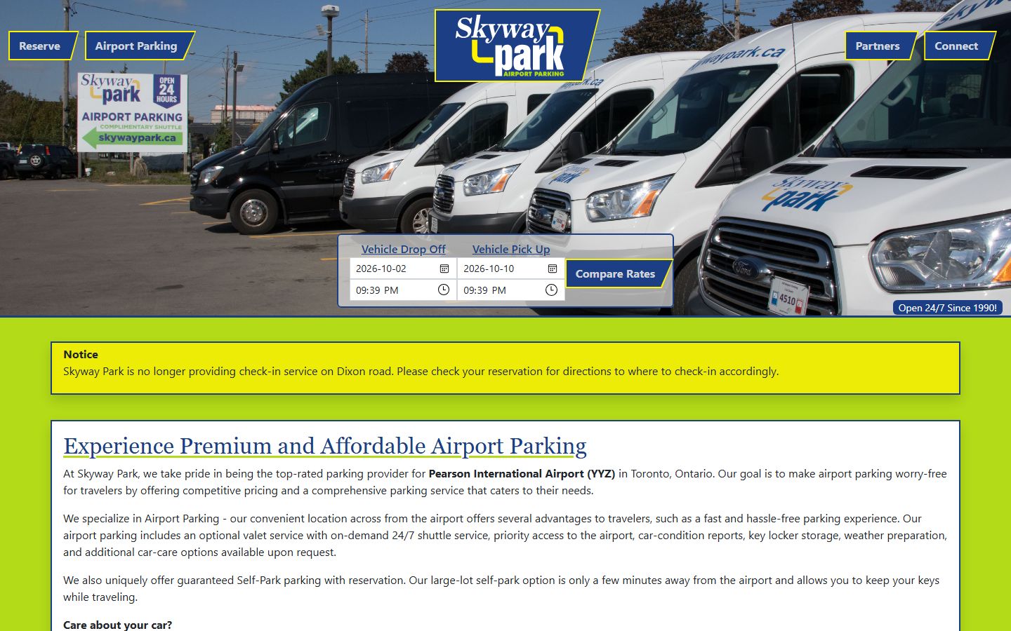 Skyway Park airport parking website